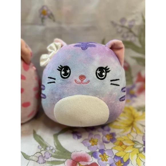 Squishmallow-style Plush Lot Of 2-pink"I Love You Leopard&Pastel Cat - Picture 3 of 4